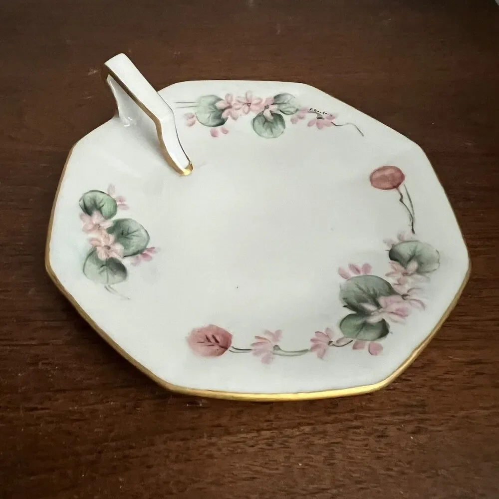 Vintage Limoges China Lemon Server Dish Candy Dish w Gold Handle Signed 5.75